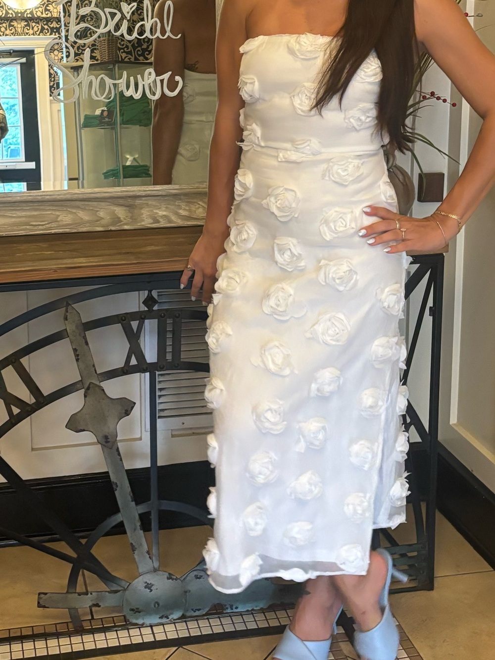 Strapless 3d Floral Appliqué Midi Dress - Picture 2 of 3